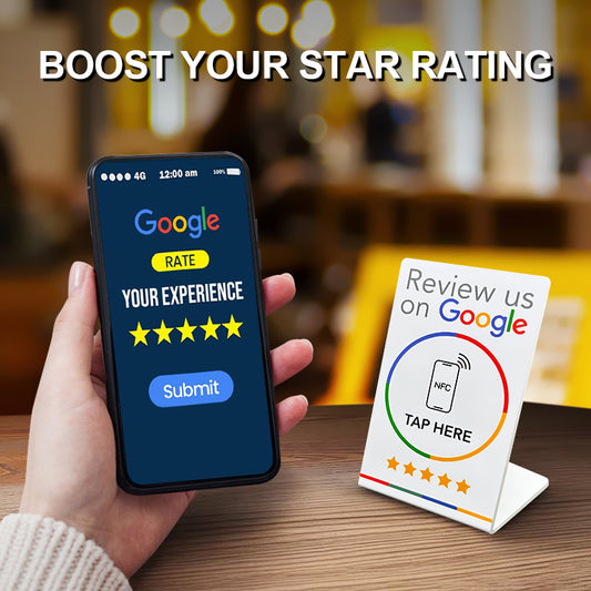 13.56Mhz Programmable Google Review Card NFC station table NFC Compatible Google Reviews display bending card standing brand bracket